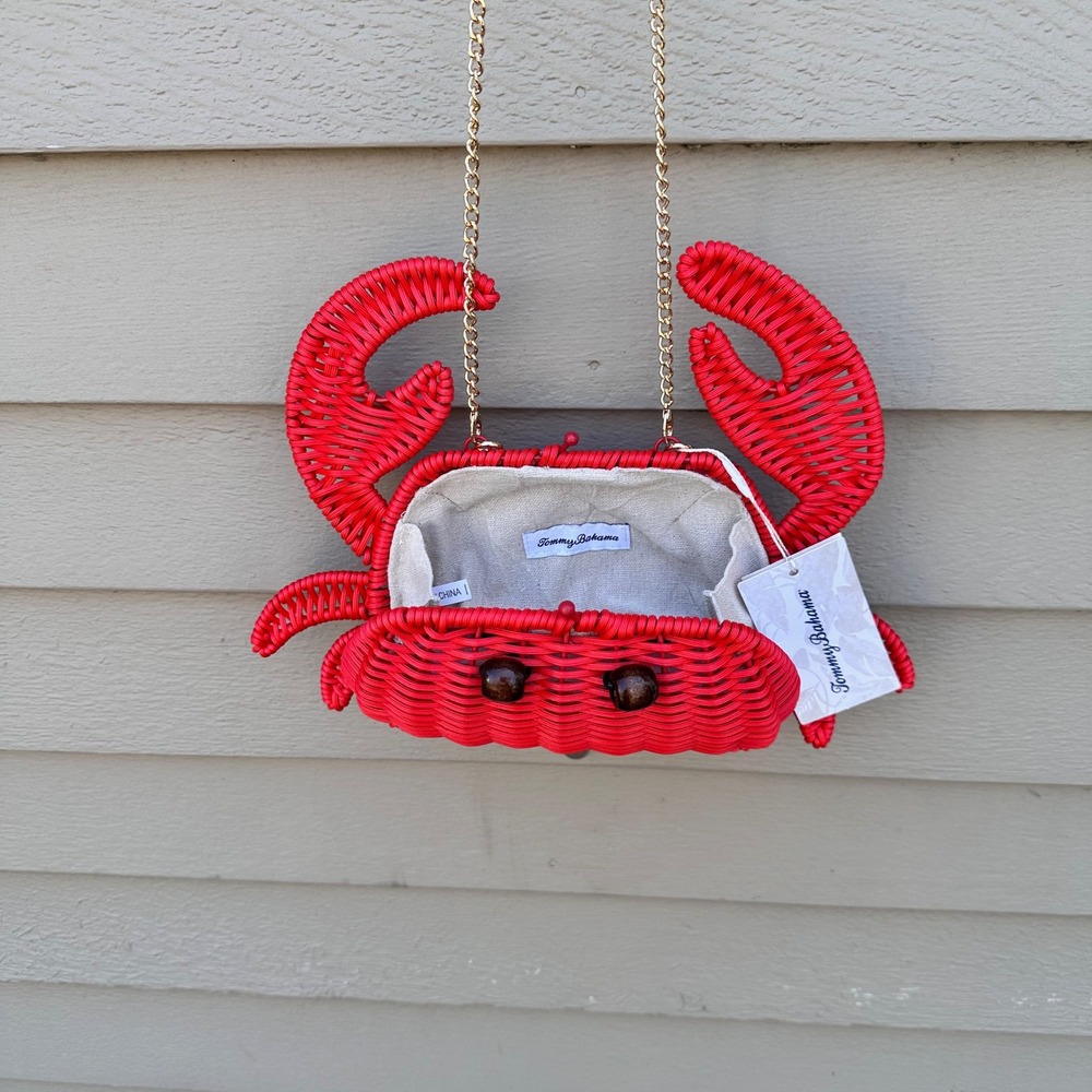 Tommy Bahama Red Wicker Crab Crossbody Bag Beaded Handle Novelty Purse NWT - Picture 12 of 13